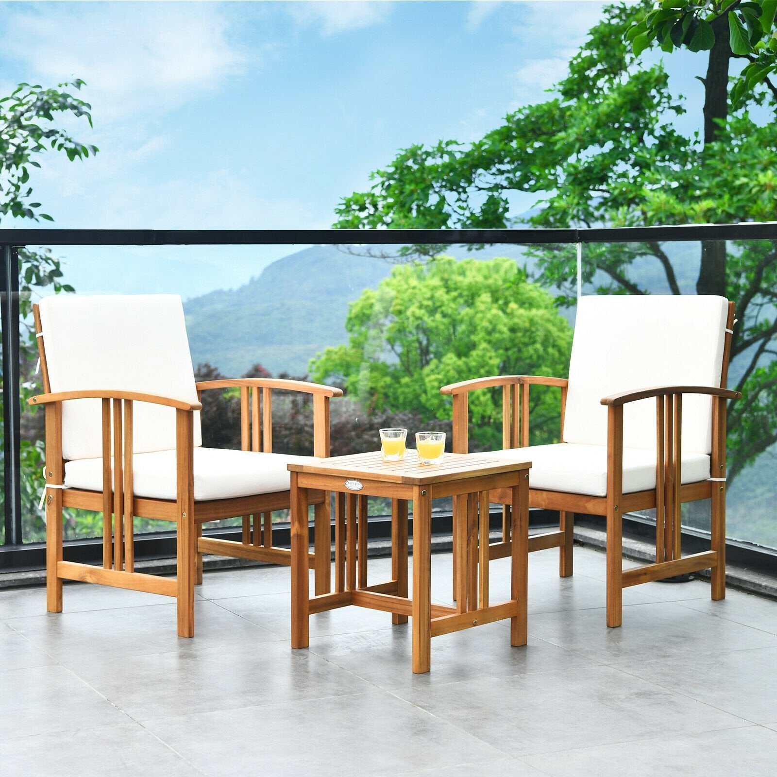 3 Pcs Solid Wood Outdoor Patio Sofa Furniture Set, White Patio Conversation Sets   at Gallery Canada