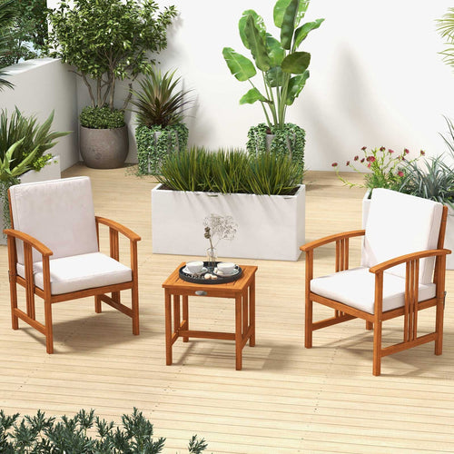 3 Pcs Solid Wood Outdoor Patio Sofa Furniture Set, White