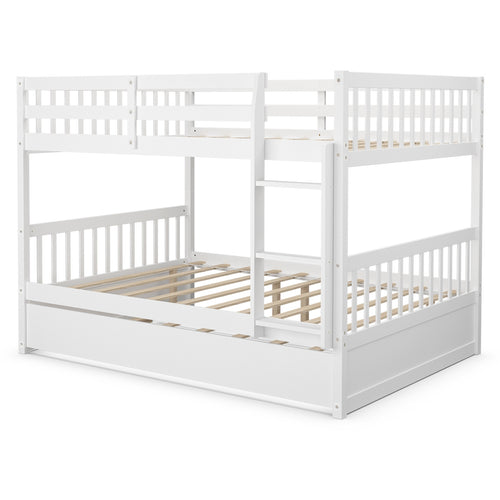 Full over Full Bunk Bed Platform Wood Bed, White