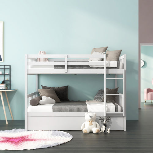 Full over Full Bunk Bed Platform Wood Bed, White