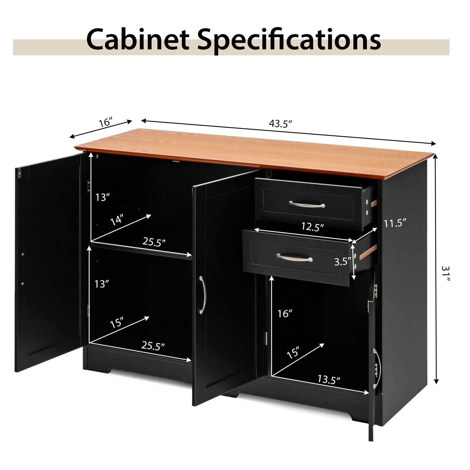 Buffet Storage Cabinet with 2-Door Cabinet and 2 Drawers, Black Sideboards Cabinets & Buffets   at Gallery Canada