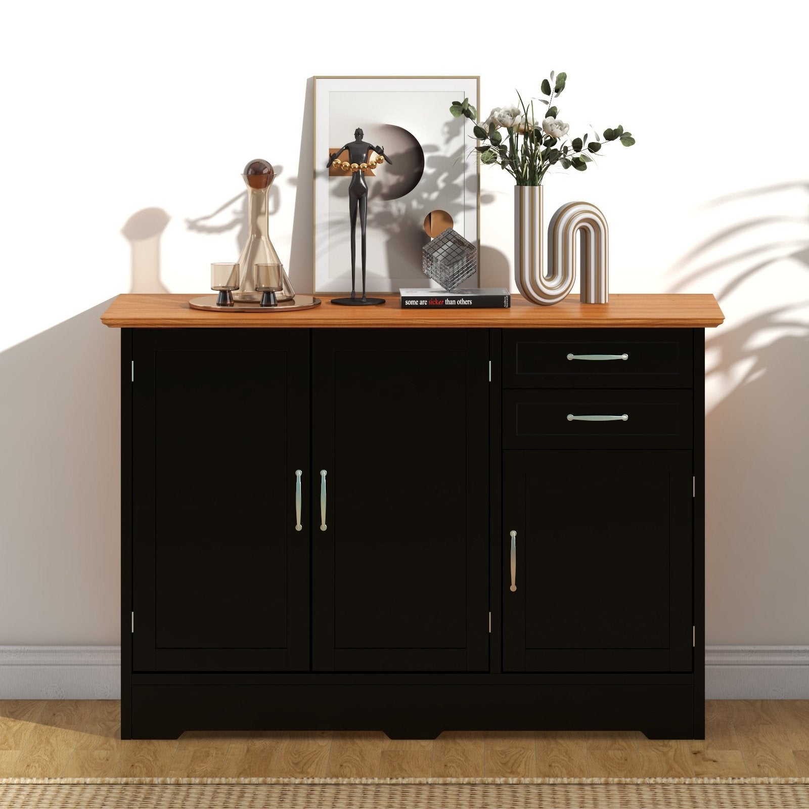 Buffet Storage Cabinet with 2-Door Cabinet and 2 Drawers, Black Sideboards Cabinets & Buffets   at Gallery Canada