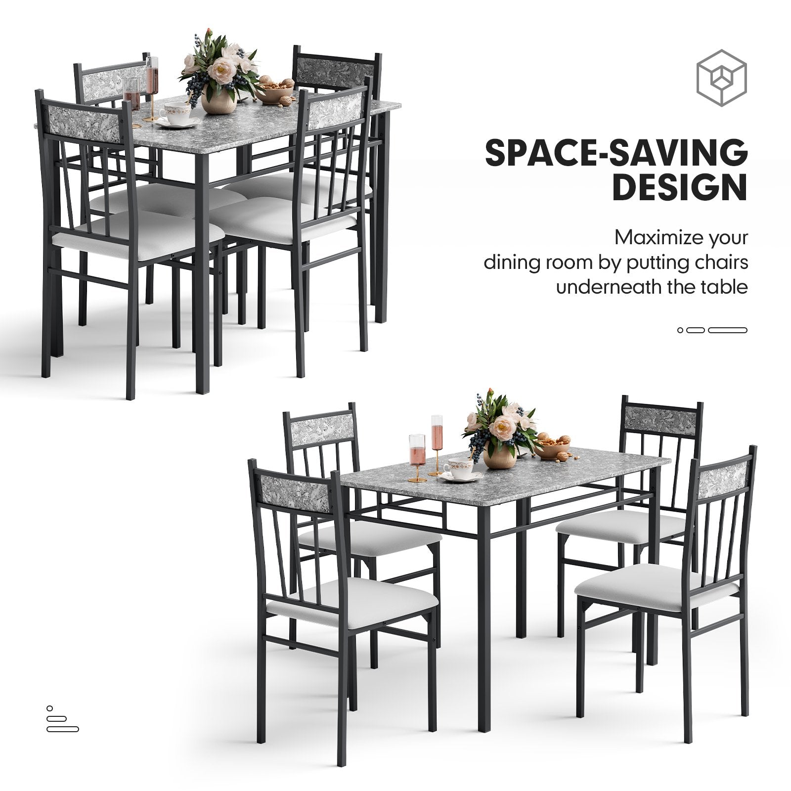 5 Pieces Faux Marble Dining Set Table with Solid Steel Frame, Gray Dining Room Sets   at Gallery Canada