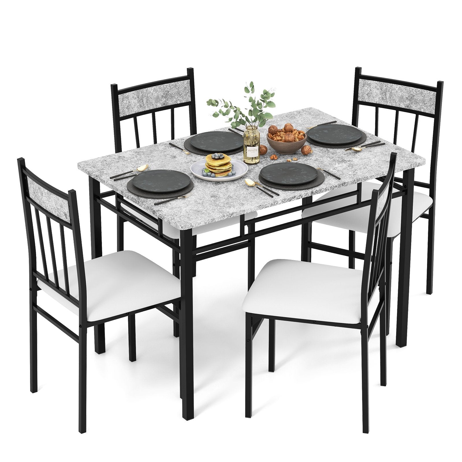 5 Pieces Faux Marble Dining Set Table with Solid Steel Frame, Gray Dining Room Sets   at Gallery Canada