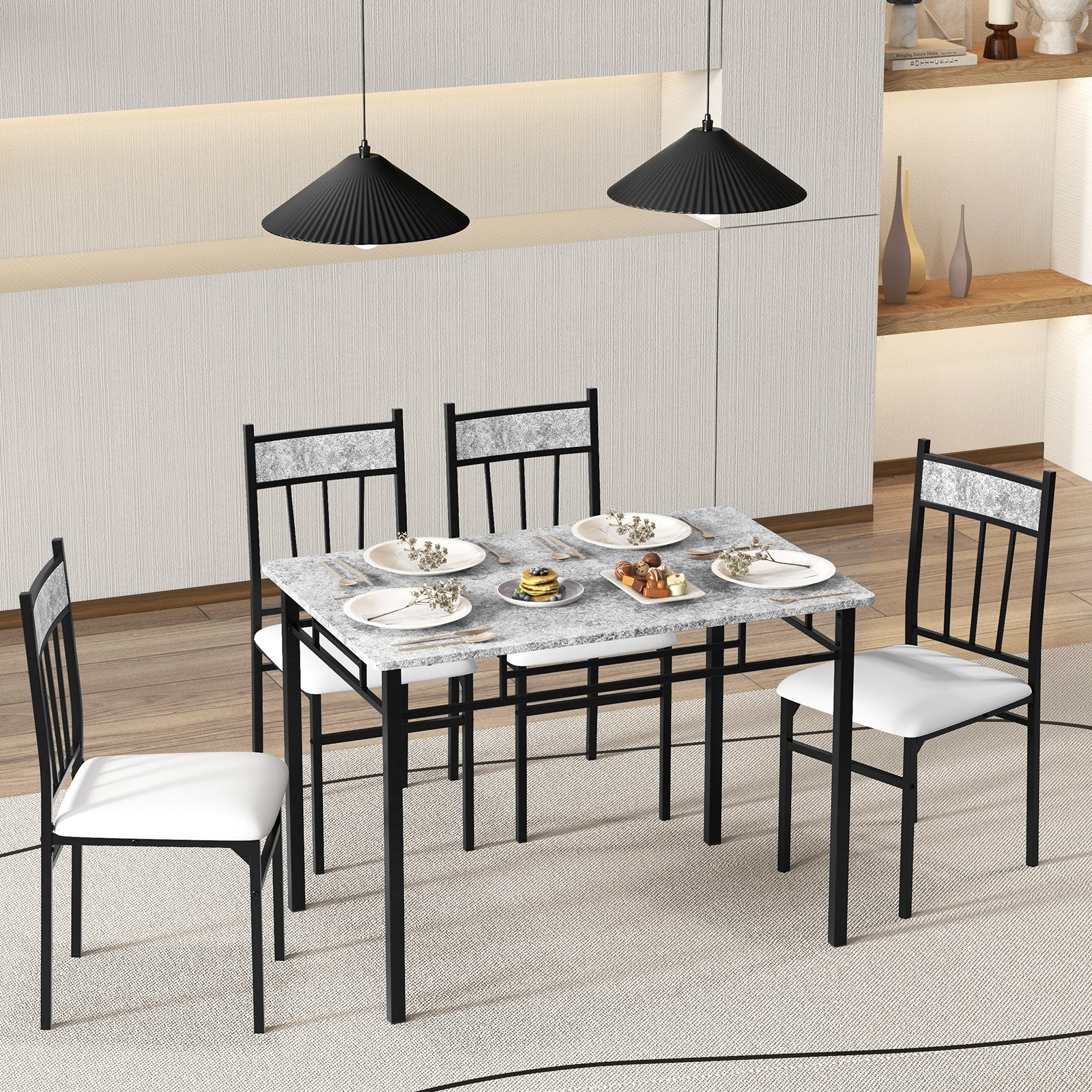 5 Pieces Faux Marble Dining Set Table with Solid Steel Frame, Gray Dining Room Sets   at Gallery Canada