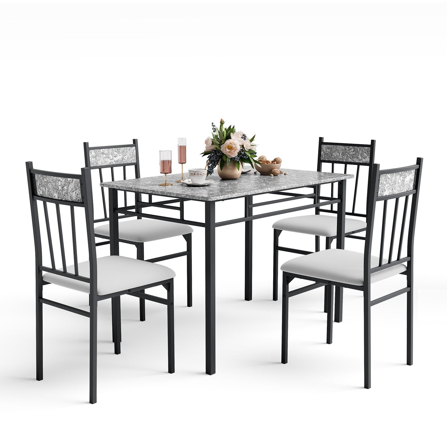 5 Pieces Faux Marble Dining Set Table with Solid Steel Frame, Gray Dining Room Sets   at Gallery Canada