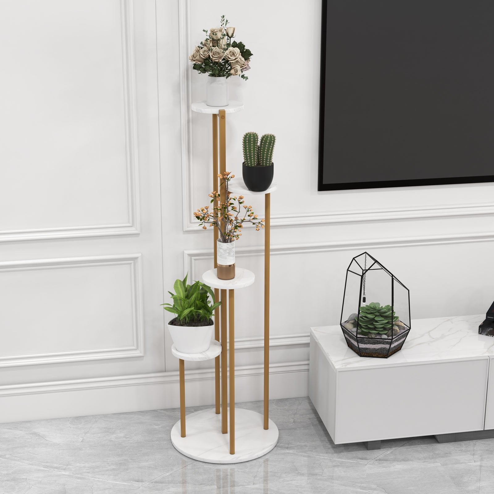 4-Tier 48.5 Inch Metal Plant Stand, White Plant Stands   at Gallery Canada