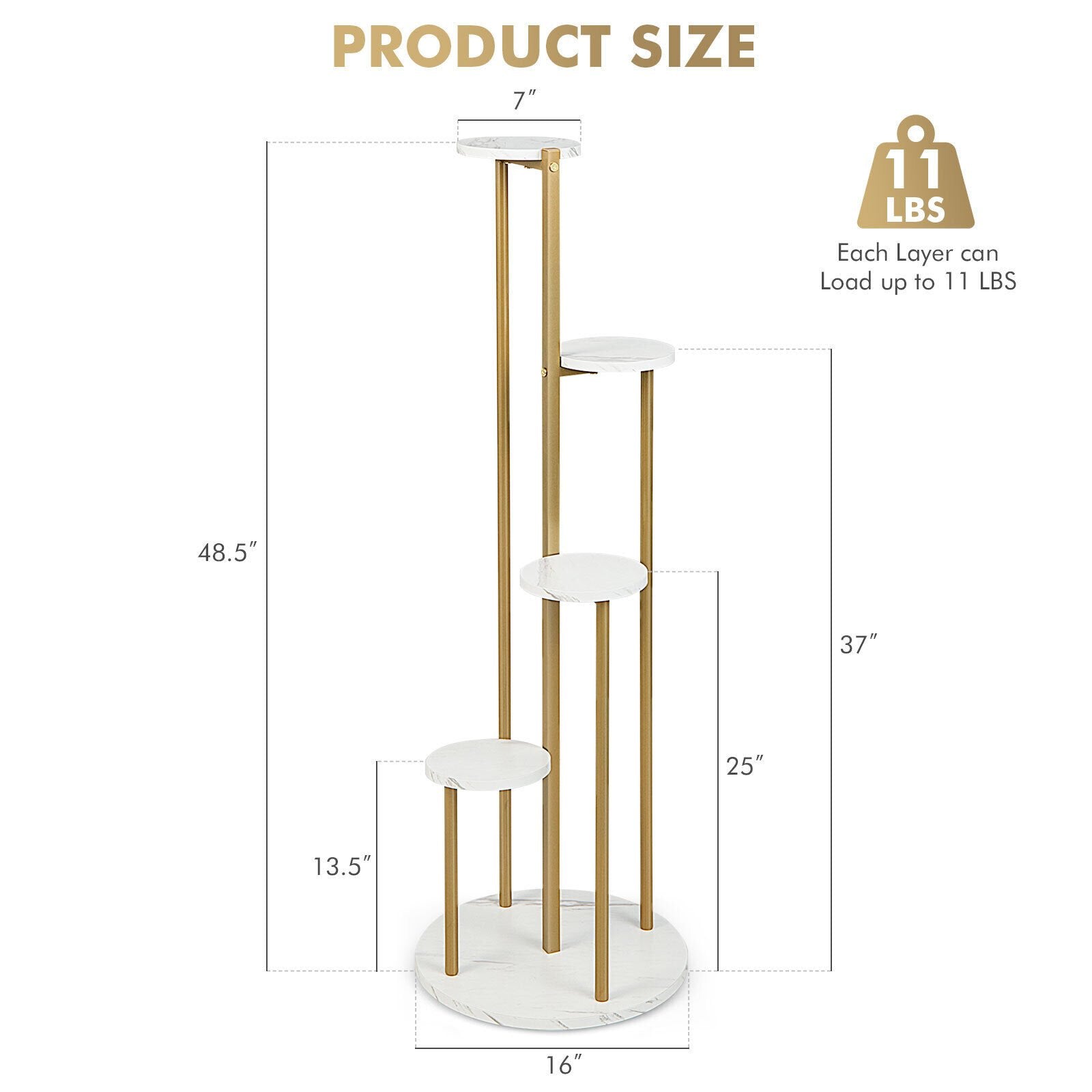 4-Tier 48.5 Inch Metal Plant Stand, White Plant Stands   at Gallery Canada