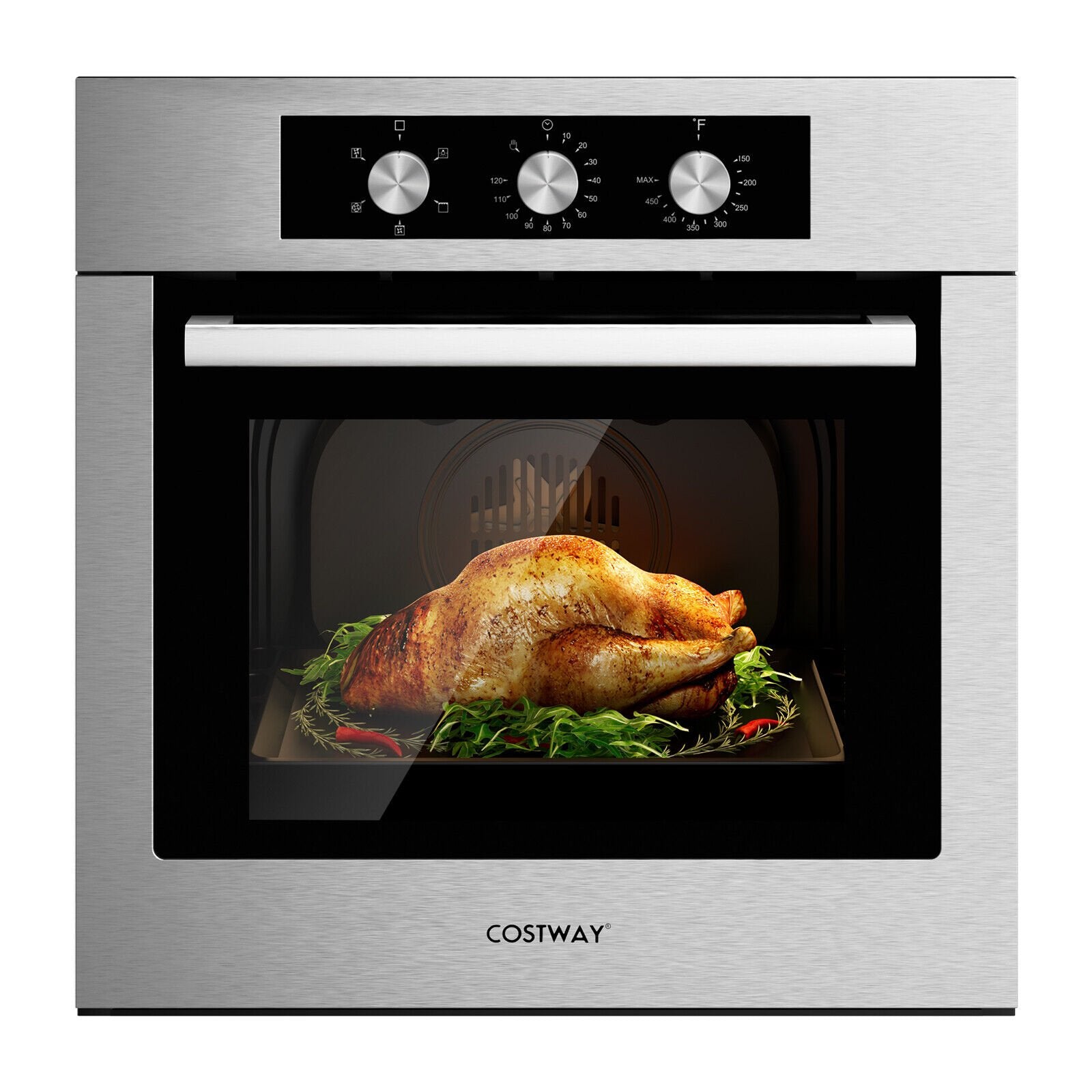 24 Inch Single Wall Oven 2.47Cu.ft with 5 Cooking Modes, Silver Toaster Ovens Silver at Gallery Canada