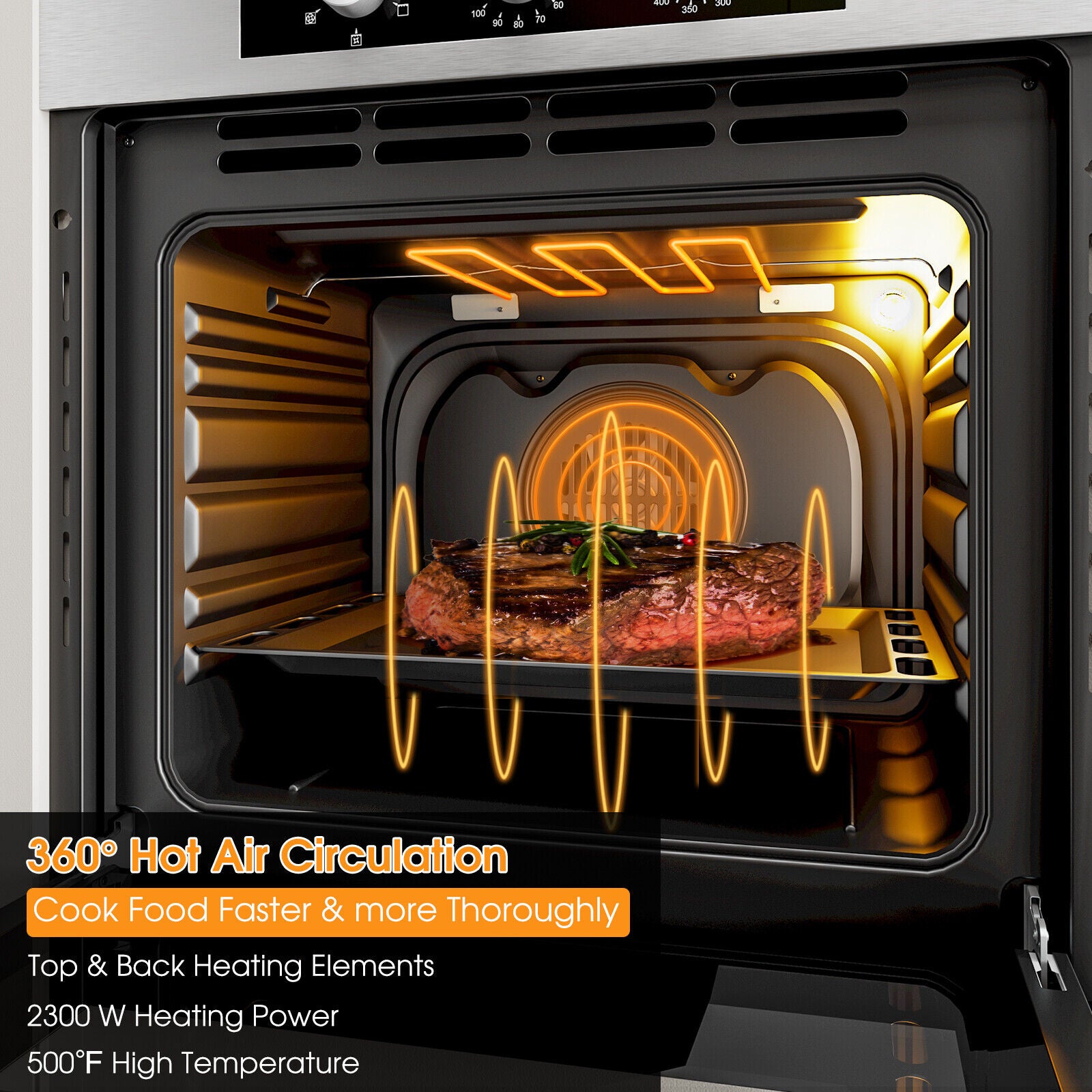 24 Inch Single Wall Oven 2.47Cu.ft with 5 Cooking Modes, Silver Toaster Ovens at Gallery Canada