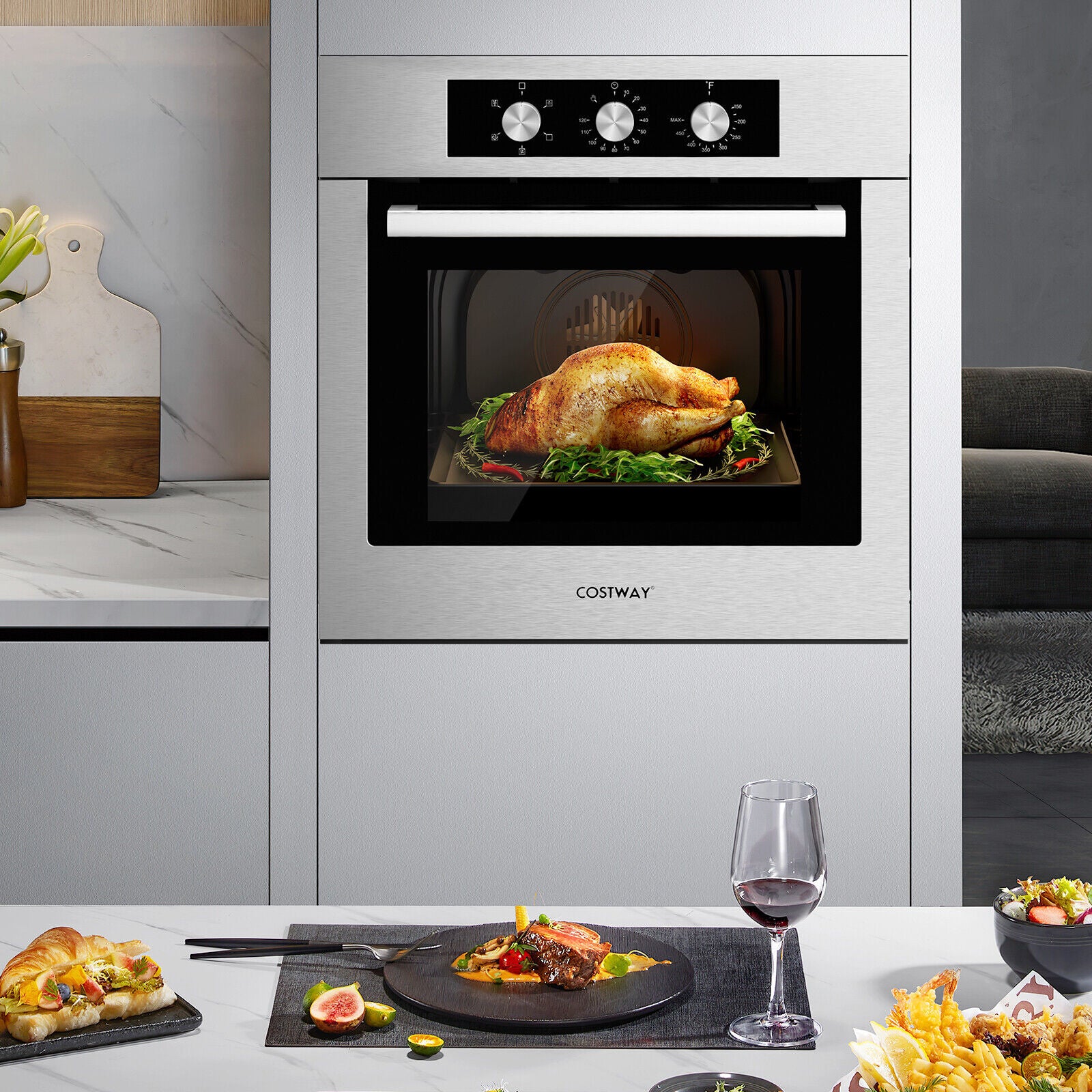 24 Inch Single Wall Oven 2.47Cu.ft with 5 Cooking Modes, Silver Toaster Ovens at Gallery Canada