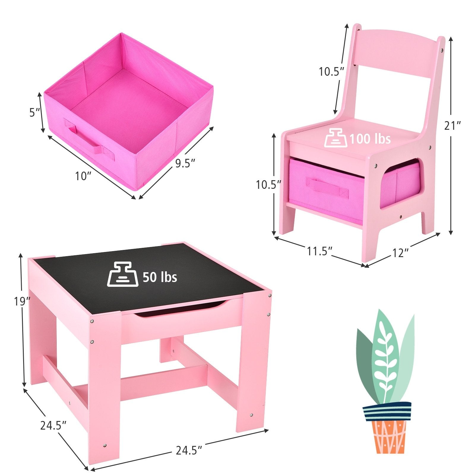 Kids Table Chairs Set With Storage Boxes Blackboard Whiteboard Drawing, Pink Kids Table & Chair Sets   at Gallery Canada