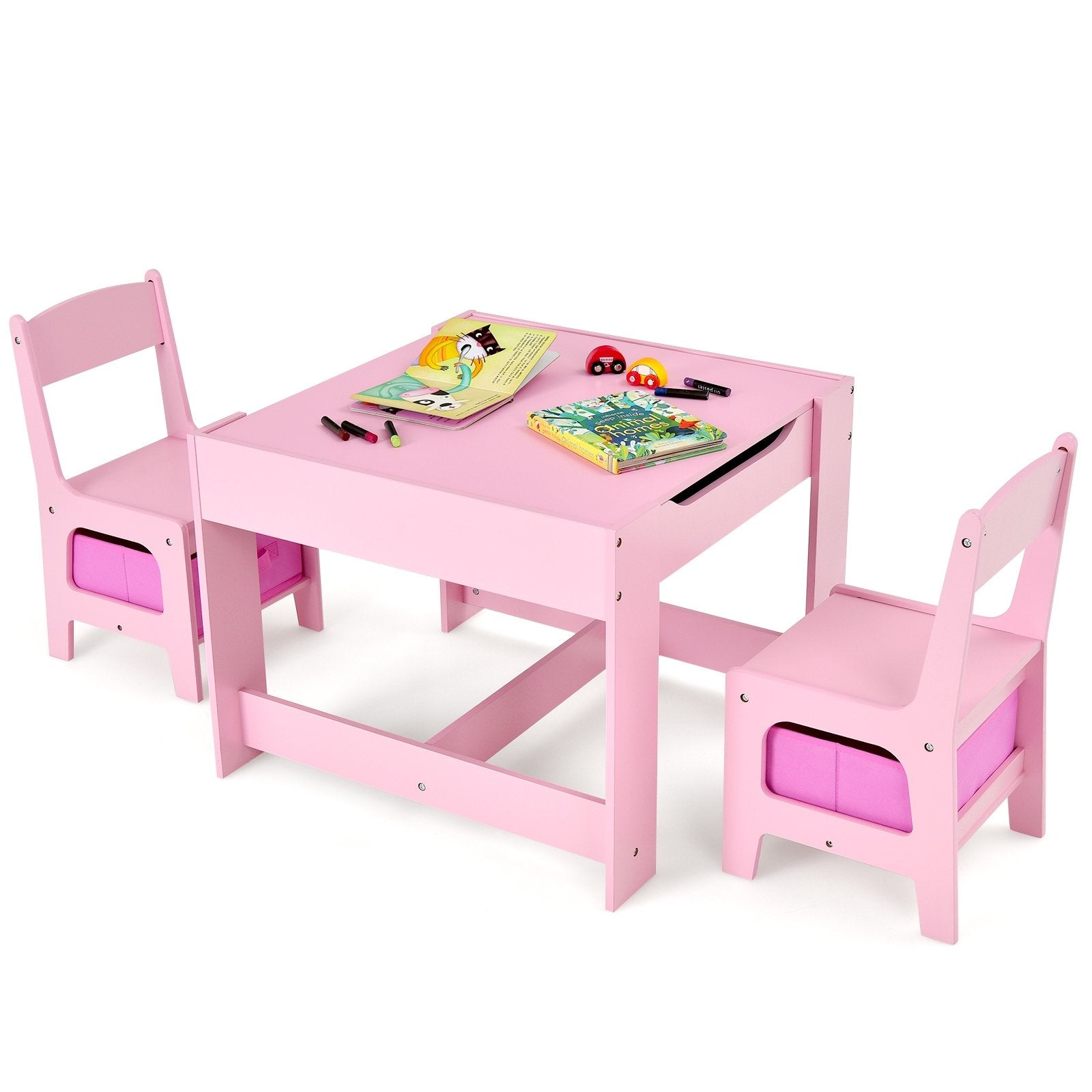 Kids Table Chairs Set With Storage Boxes Blackboard Whiteboard Drawing, Pink Kids Table & Chair Sets   at Gallery Canada