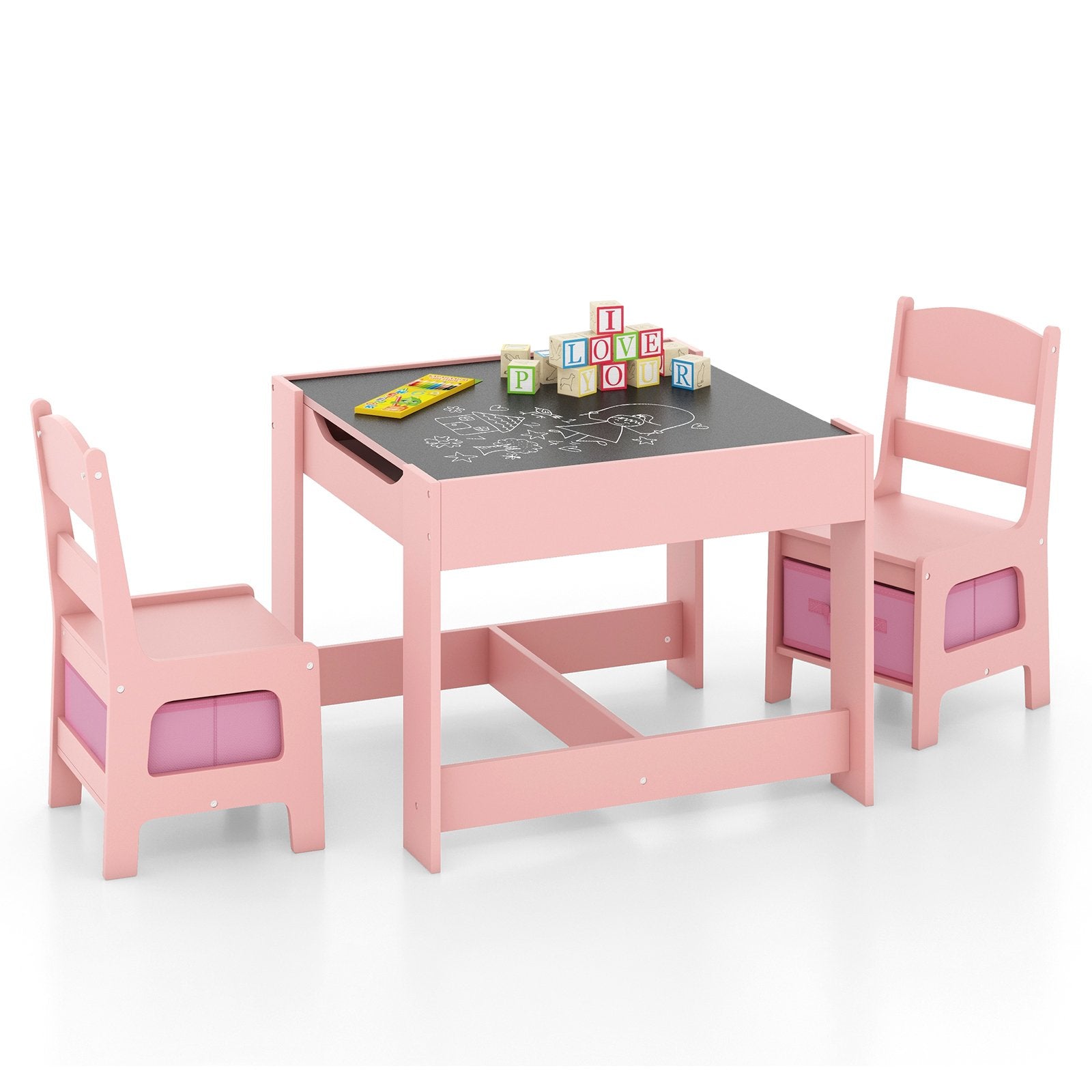 Kids Table Chairs Set With Storage Boxes Blackboard Whiteboard Drawing, Pink Kids Table & Chair Sets   at Gallery Canada