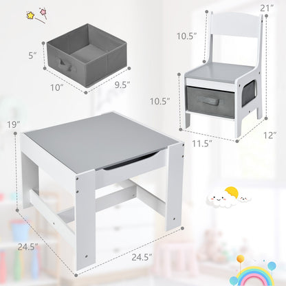 Kids Table Chairs Set With Storage Boxes Blackboard Whiteboard Drawing, White - Gallery Canada