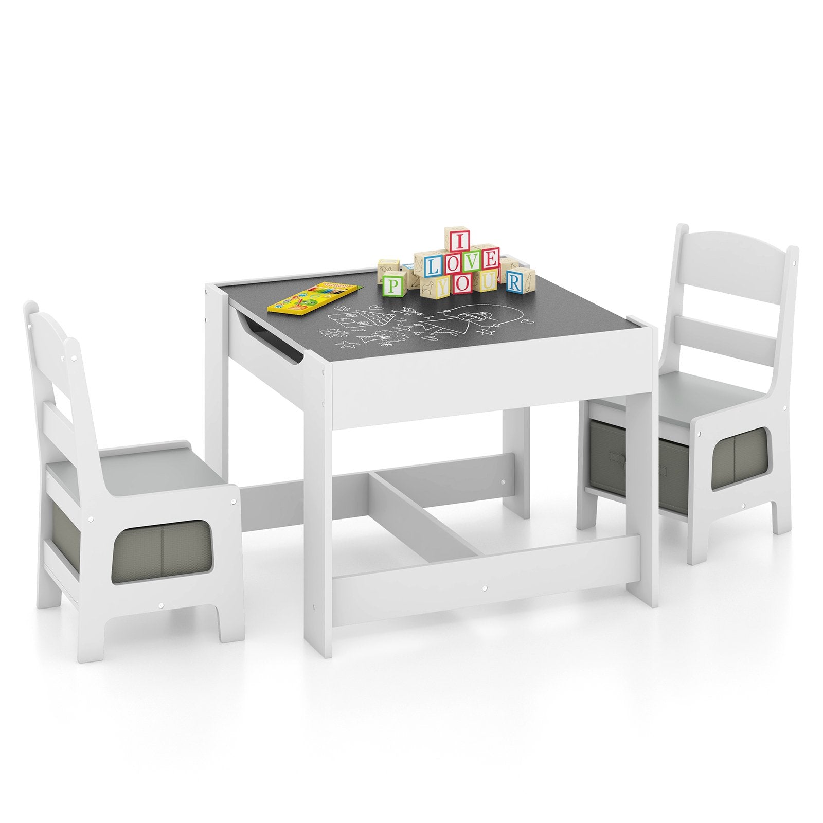 Kids Table Chairs Set With Storage Boxes Blackboard Whiteboard Drawing, White Kids Table & Chair Sets   at Gallery Canada