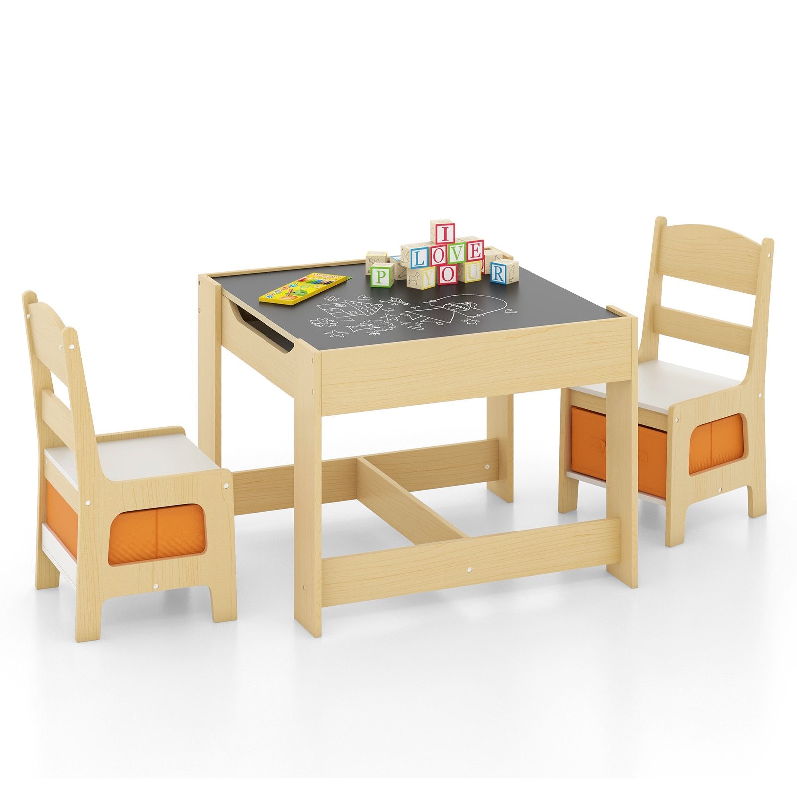 Kids Table Chairs Set With Storage Boxes Blackboard Whiteboard Drawing, Natural Kids Table & Chair Sets   at Gallery Canada