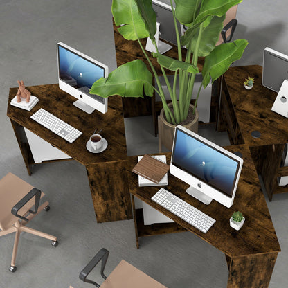 Corner Computer Desk Triangle Writing Workstation with Storage Shelf, Rustic Brown Corner Desks   at Gallery Canada