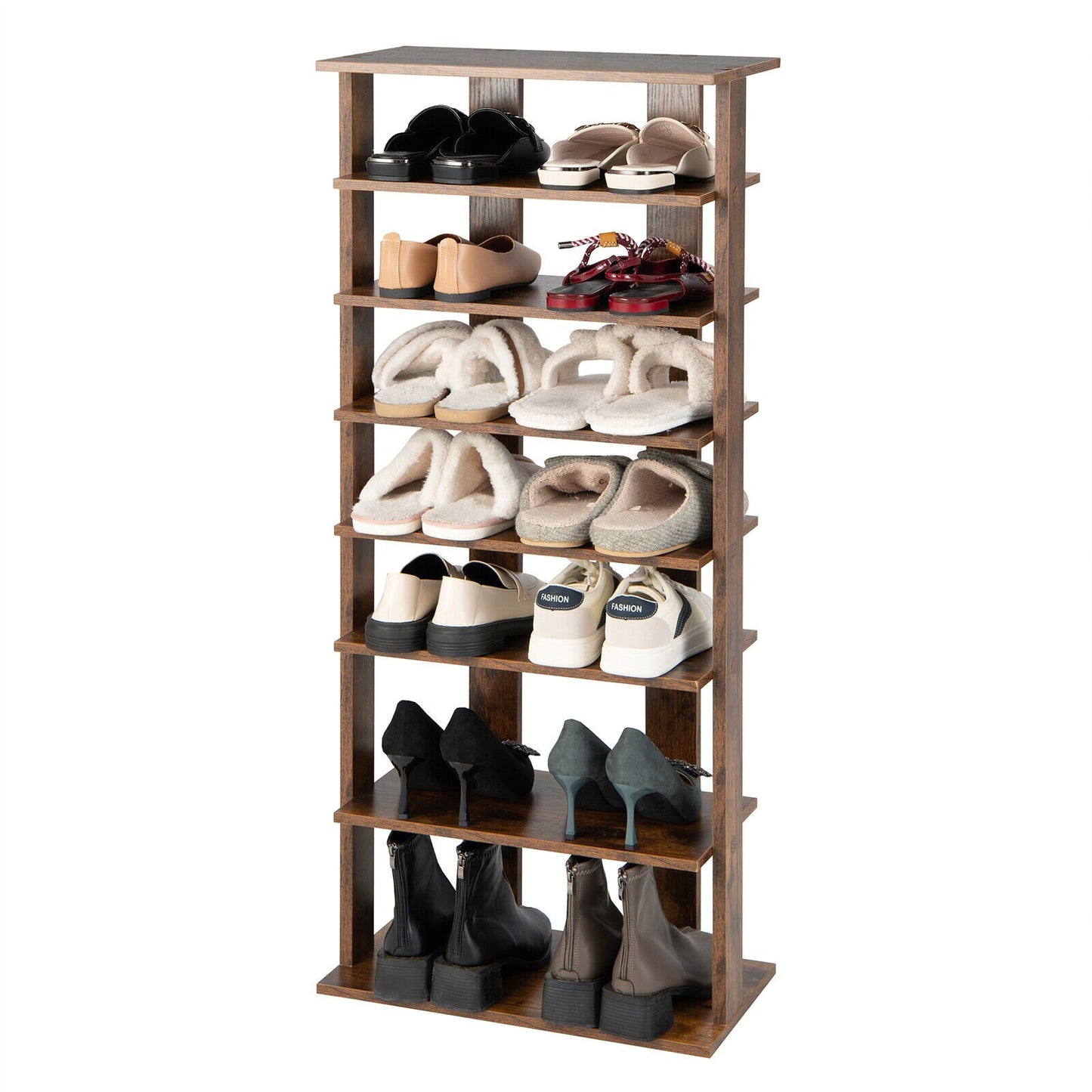 7 Tiers Vertical Shoe Rack for Front Door, Rustic Brown - Gallery Canada