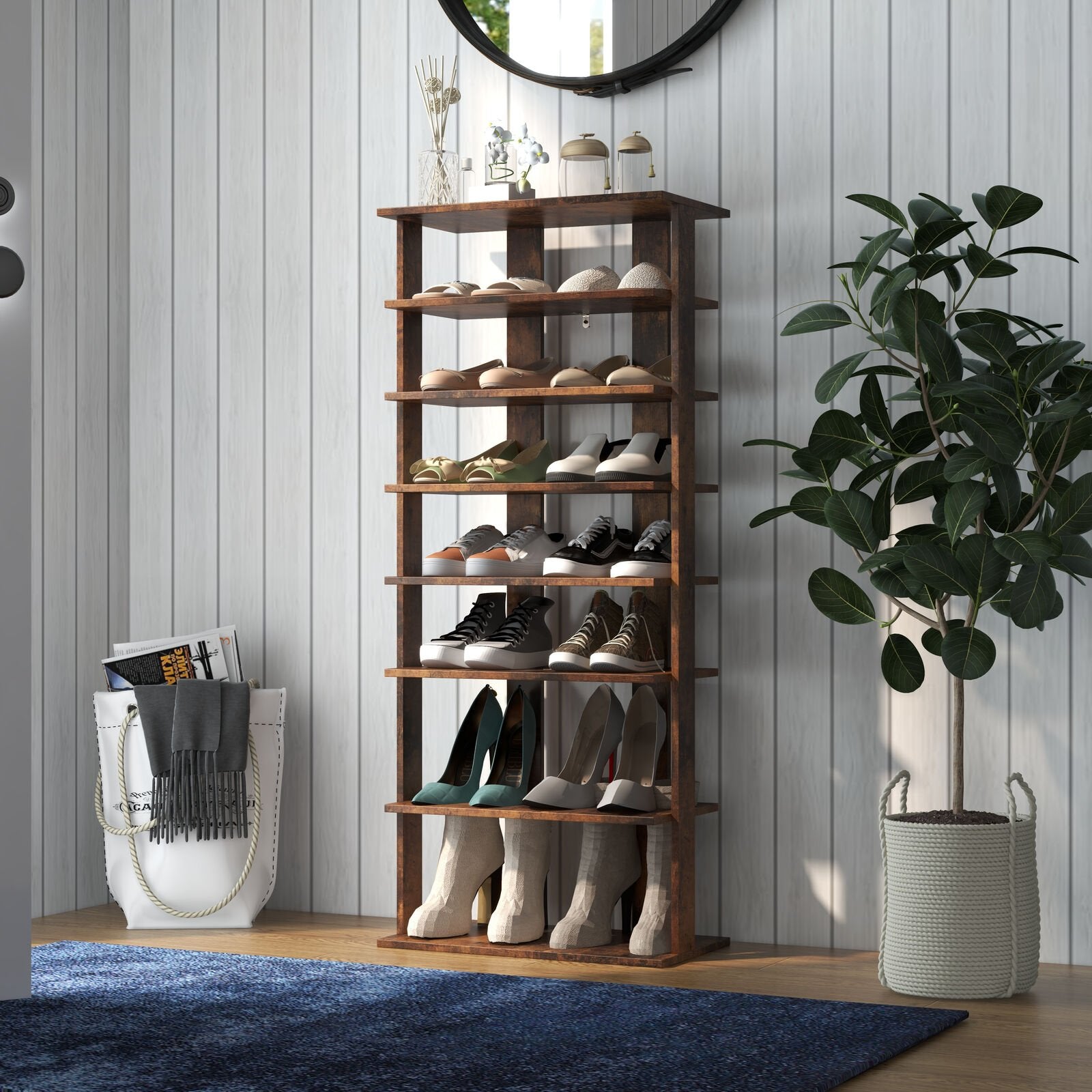 7 Tiers Vertical Shoe Rack for Front Door, Rustic Brown Shoe Racks & Storage Benches   at Gallery Canada