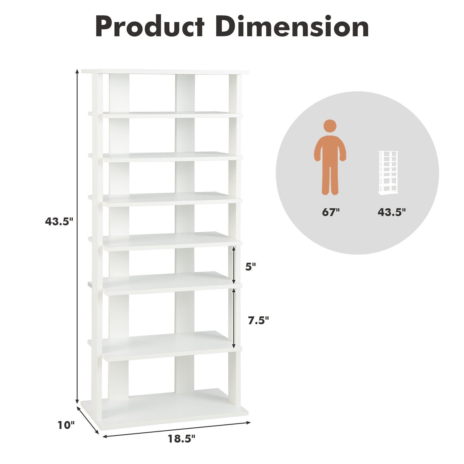 7 Tiers Vertical Shoe Rack for Front Door, White Shoe Racks & Storage Benches   at Gallery Canada