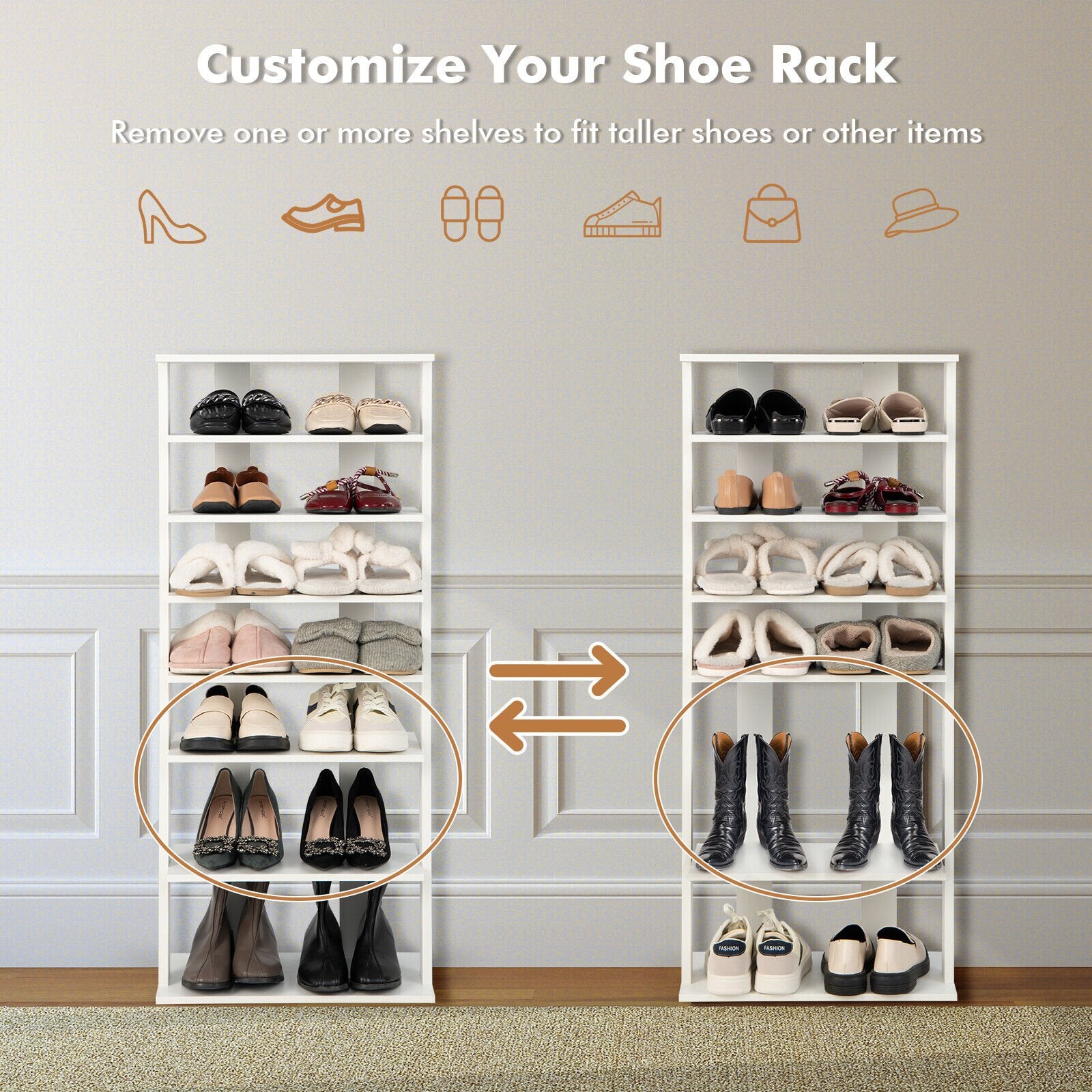 7 Tiers Vertical Shoe Rack for Front Door, White Shoe Racks & Storage Benches   at Gallery Canada