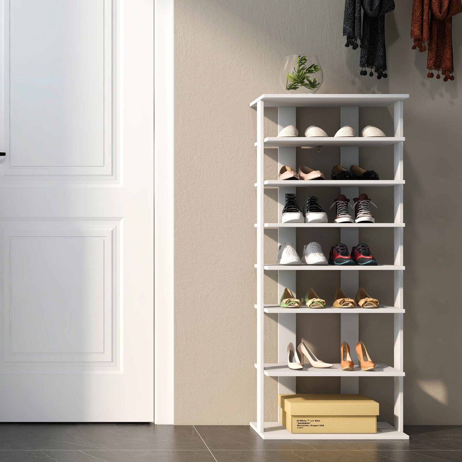 7 Tiers Vertical Shoe Rack for Front Door, White Shoe Racks & Storage Benches   at Gallery Canada