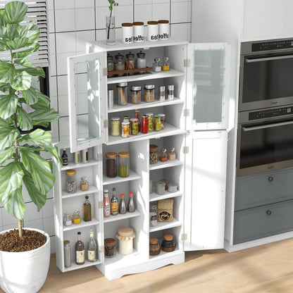 Tall Kitchen Pantry Cabinet with Dual Tempered Glass Doors and Shelves, White Sideboards Cabinets & Buffets   at Gallery Canada