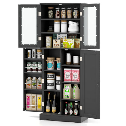 Tall Kitchen Pantry Cabinet with Dual Tempered Glass Doors and Shelves, Black Sideboards Cabinets & Buffets   at Gallery Canada