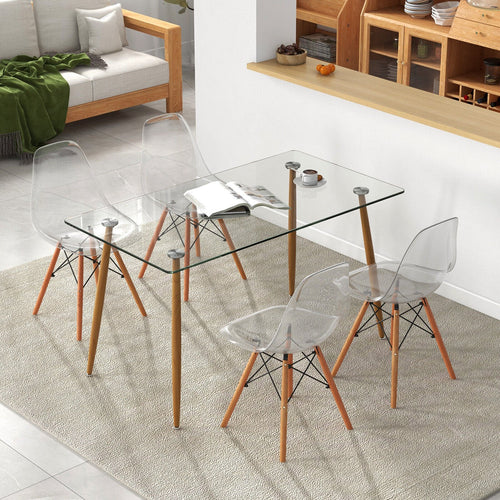 5 Pieces Rectangle Dining Table Set with 51 Inch Glass Tabletop, Transparent