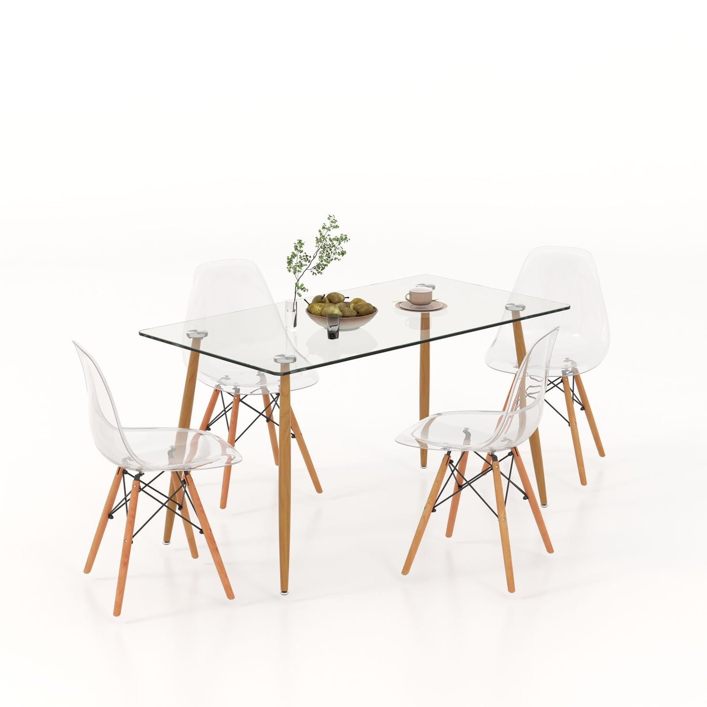 5 Pieces Rectangle Dining Table Set with 51 Inch Glass Tabletop, Transparent - Gallery Canada