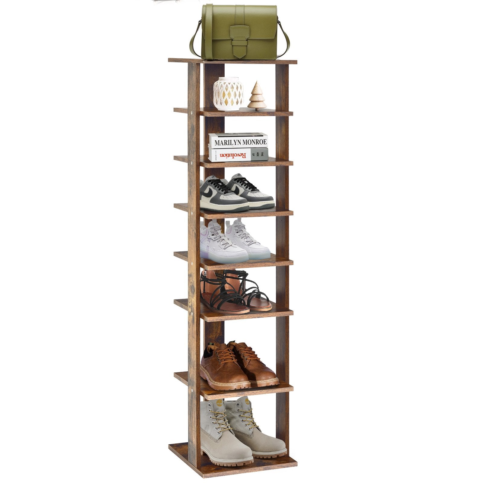 Wooden Shoes Storage Stand 7 Tiers Shoe Rack Organizer Multi-shoe Rack Shoebox, Rustic Brown - Gallery Canada