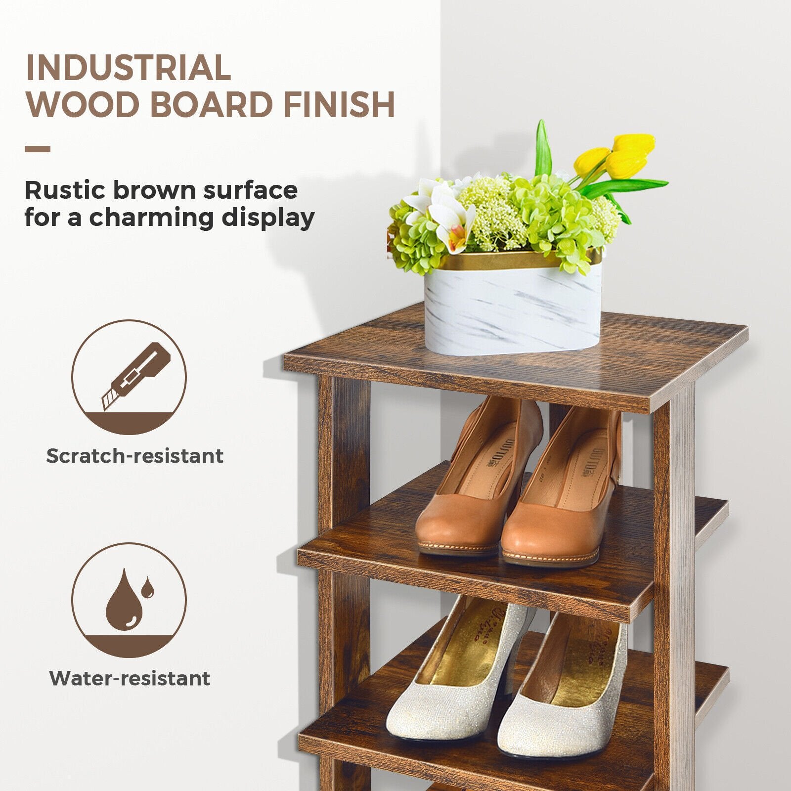 Wooden Shoes Storage Stand 7 Tiers Shoe Rack Organizer Multi-shoe Rack Shoebox, Rustic Brown - Gallery Canada