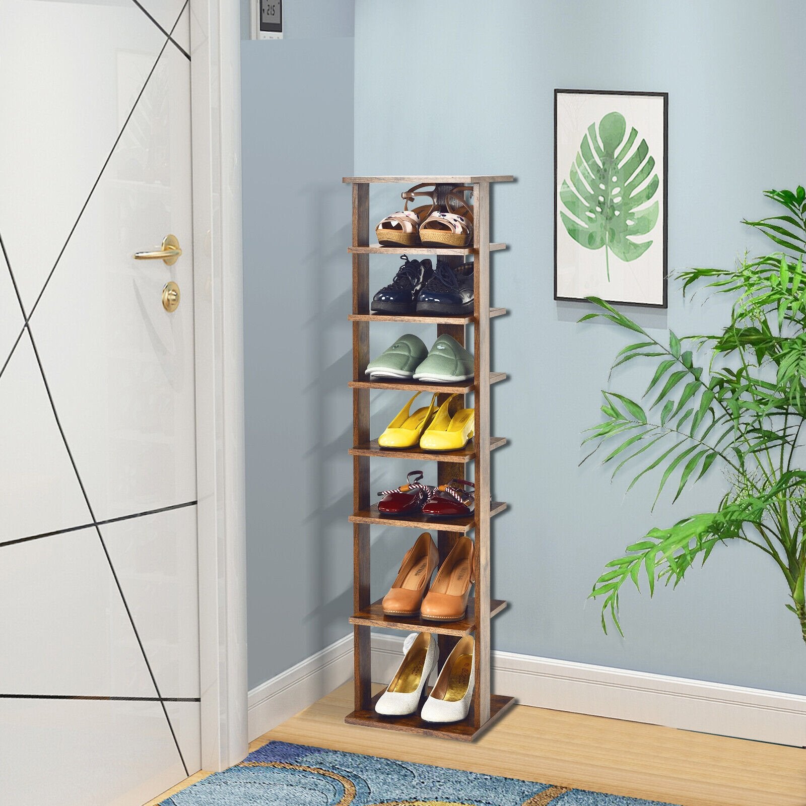 Wooden Shoes Storage Stand 7 Tiers Shoe Rack Organizer Multi-shoe Rack Shoebox, Rustic Brown Shoe Racks & Storage Benches   at Gallery Canada