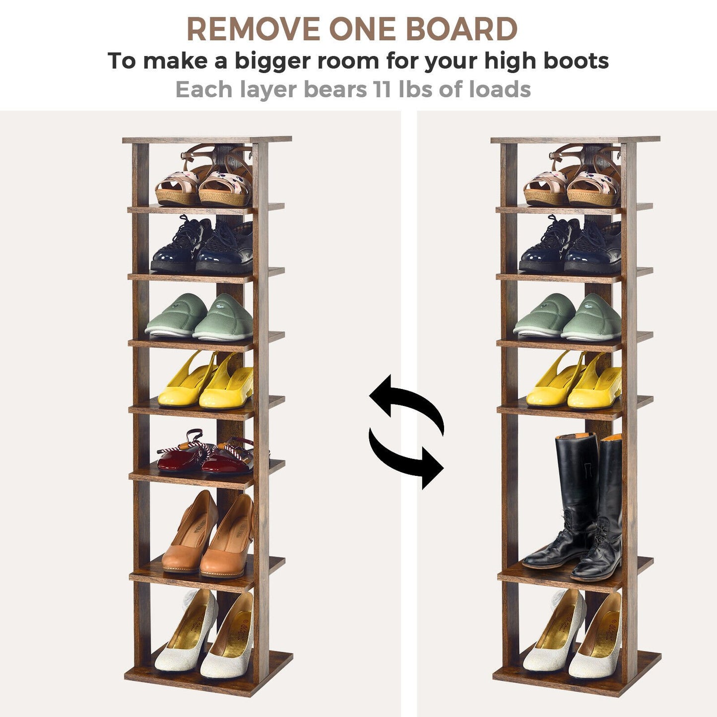 Wooden Shoes Storage Stand 7 Tiers Shoe Rack Organizer Multi-shoe Rack Shoebox, Rustic Brown - Gallery Canada