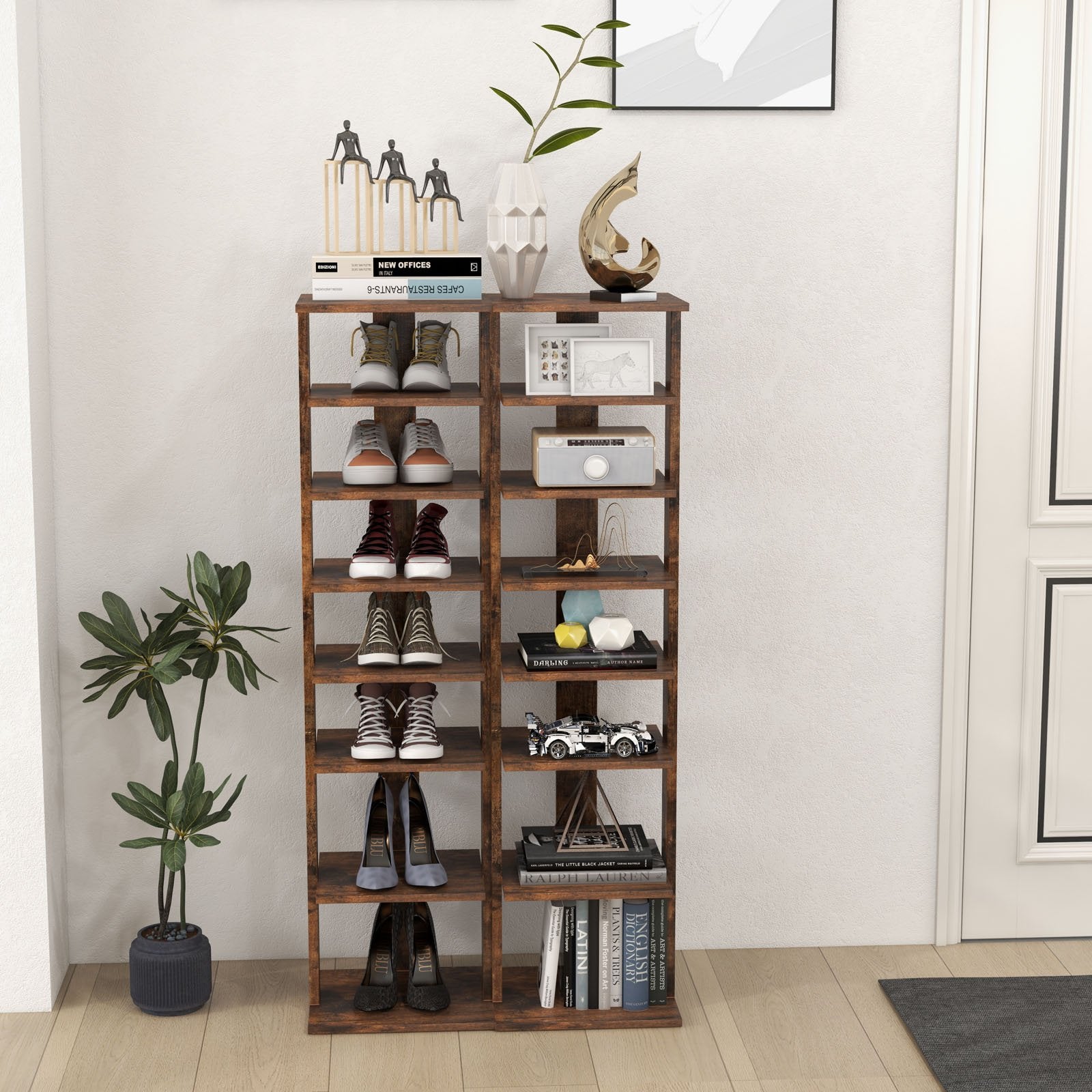 Wooden Shoes Storage Stand 7 Tiers Shoe Rack Organizer Multi-shoe Rack Shoebox, Rustic Brown Shoe Racks & Storage Benches   at Gallery Canada