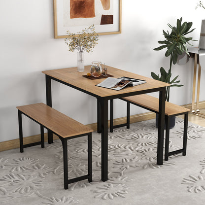 3 Pieces Dining Table Set with 2 Benches for Dining Room Kitchen Bar, Natural Dining Room Sets   at Gallery Canada