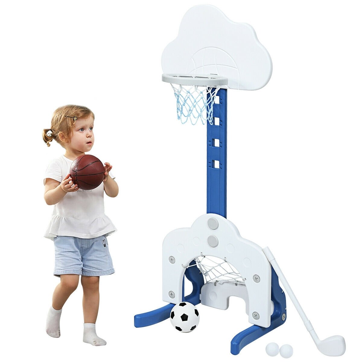 3-in-1 Kids Basketball Hoop Set with Balls, White Toy Sports   at Gallery Canada