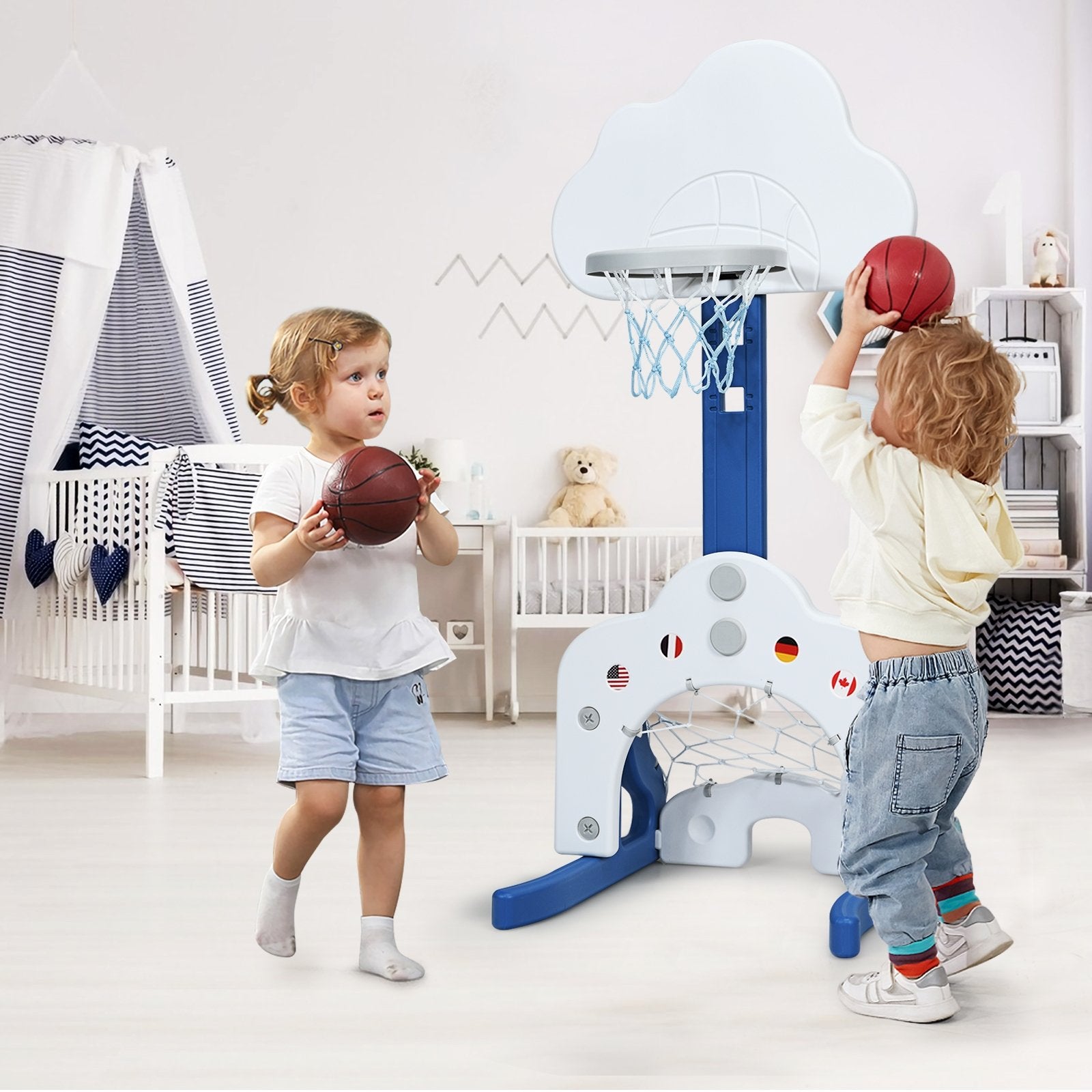 3-in-1 Kids Basketball Hoop Set with Balls, White Toy Sports   at Gallery Canada