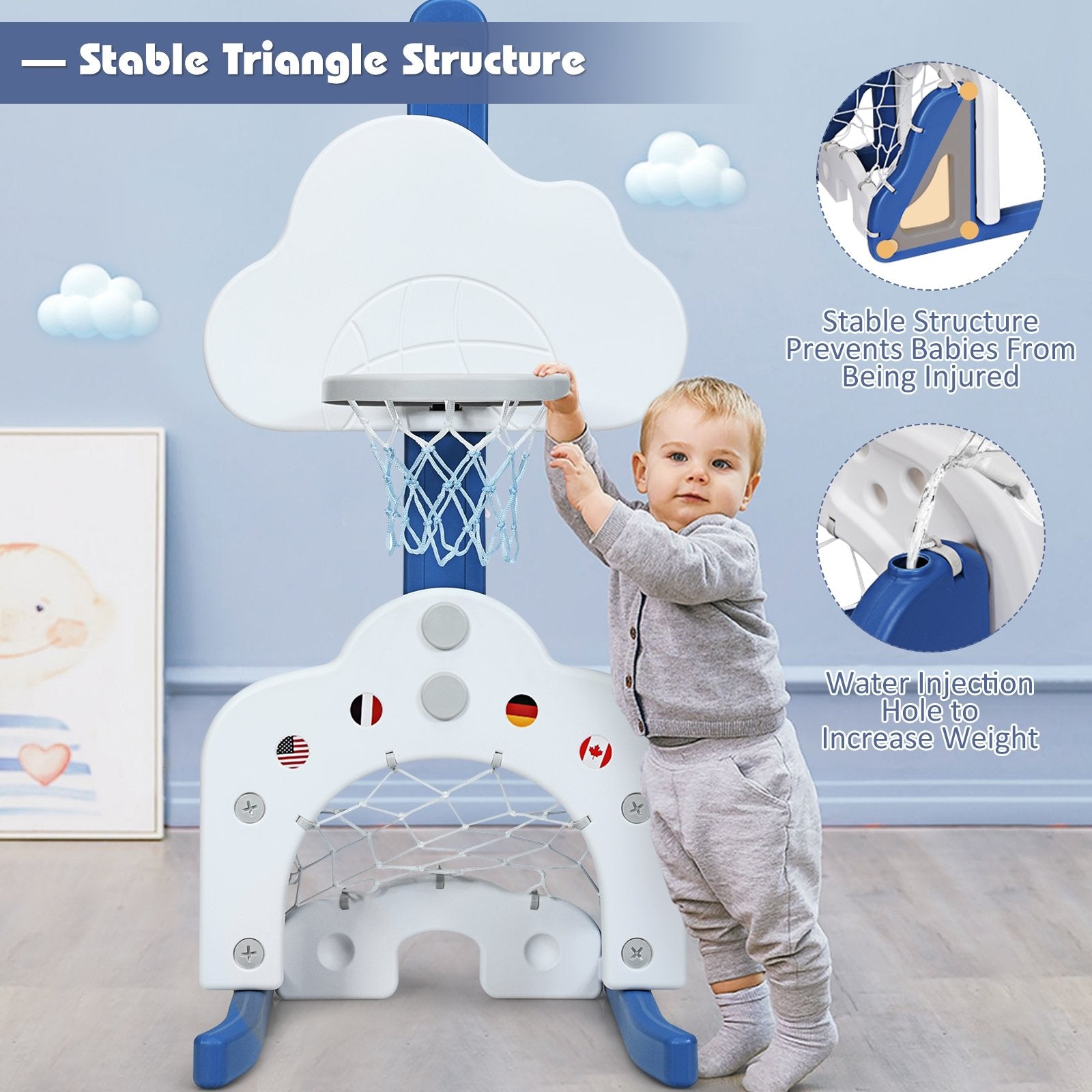 3-in-1 Kids Basketball Hoop Set with Balls, White Toy Sports   at Gallery Canada