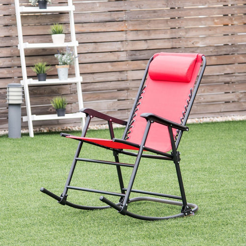 Outdoor Patio Headrest Folding Zero Gravity Rocking Chair, Red