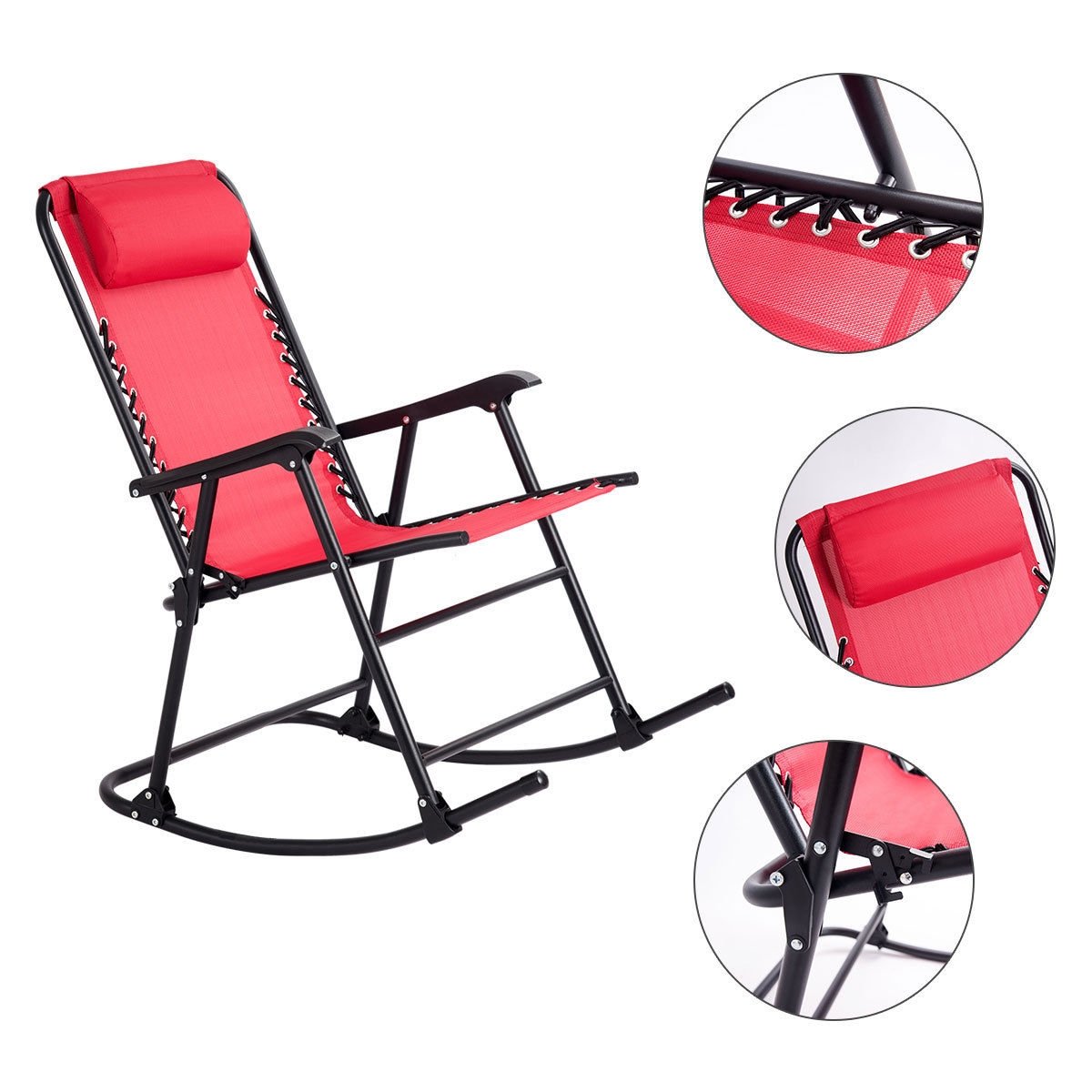 Outdoor Patio Headrest Folding Zero Gravity Rocking Chair, Red Patio Rocking Chairs & Gliders   at Gallery Canada