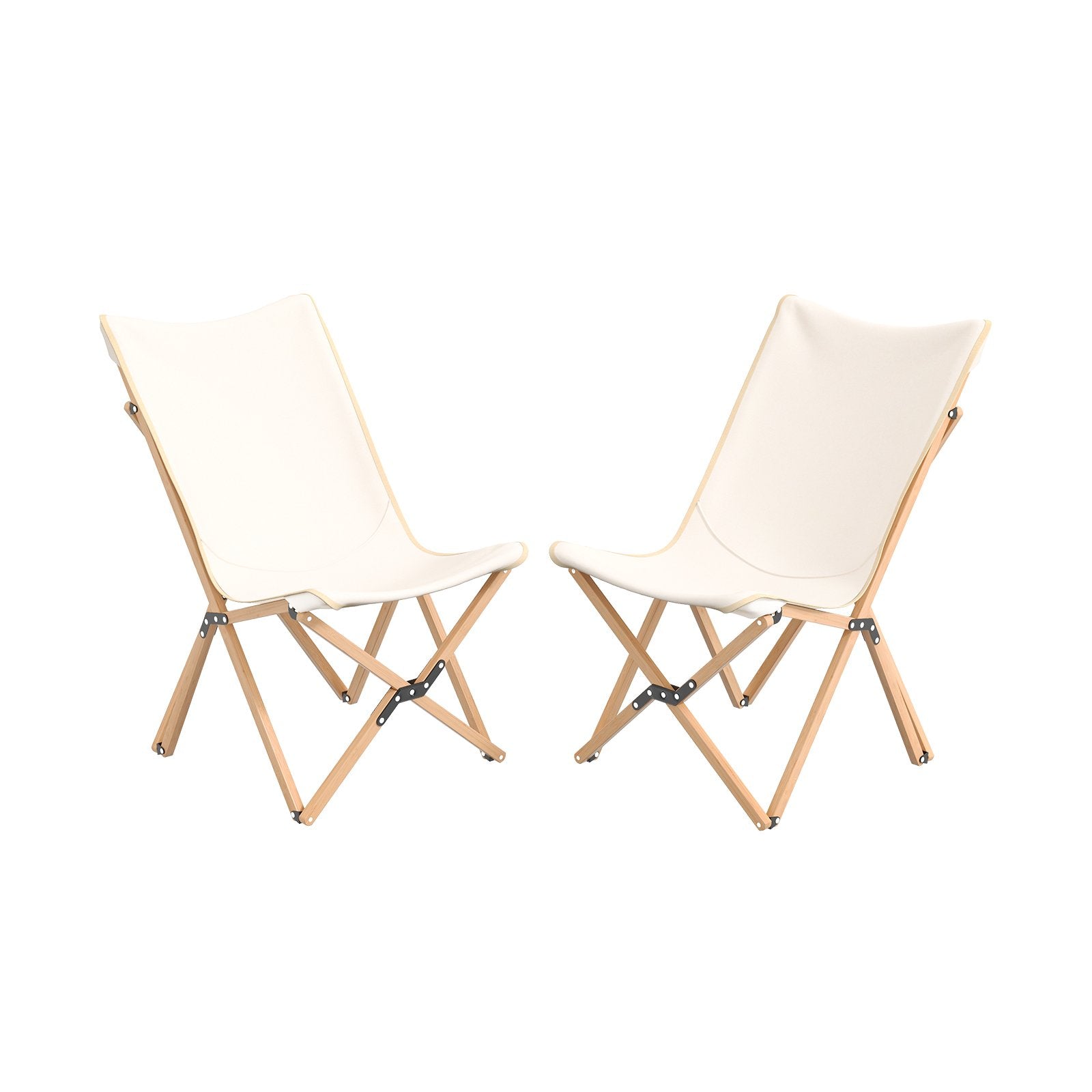 Set of 2 Bamboo Dorm Chair with Storage Pocket for Camping and Fishing, Beige Camping Furniture Beige at Gallery Canada