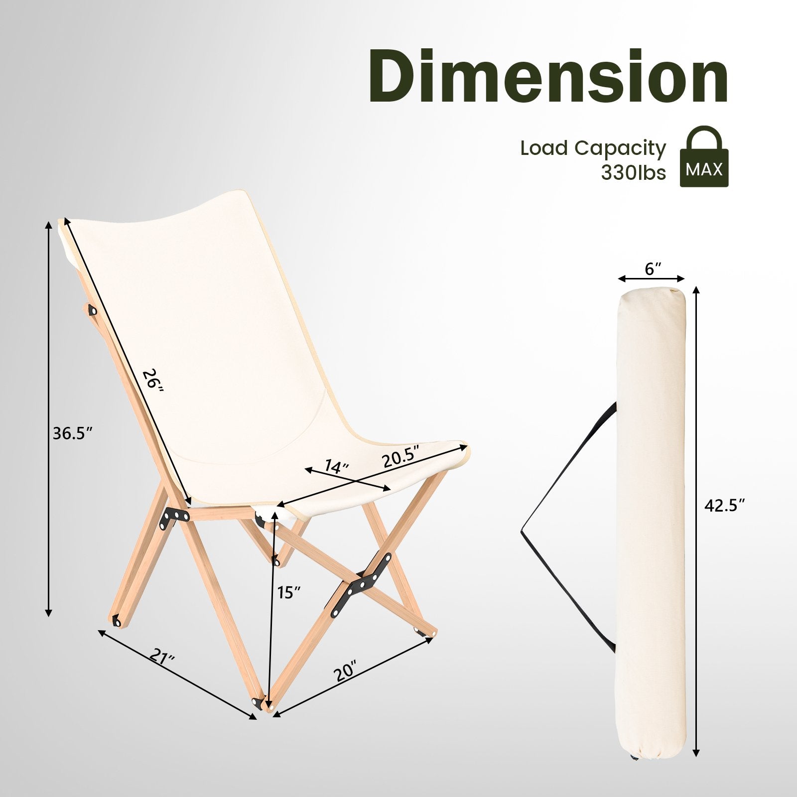 Set of 2 Bamboo Dorm Chair with Storage Pocket for Camping and Fishing, Beige Camping Furniture   at Gallery Canada