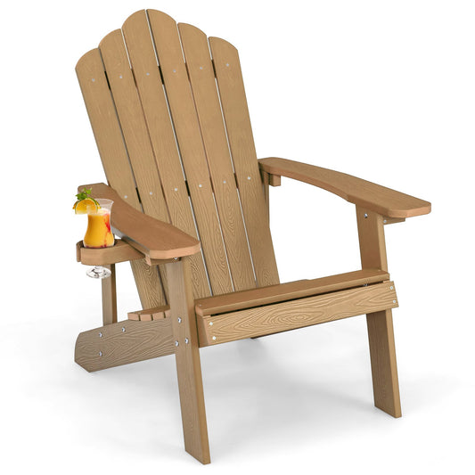 Weather Resistant HIPS Outdoor Adirondack Chair with Cup Holder, Coffee - Gallery Canada