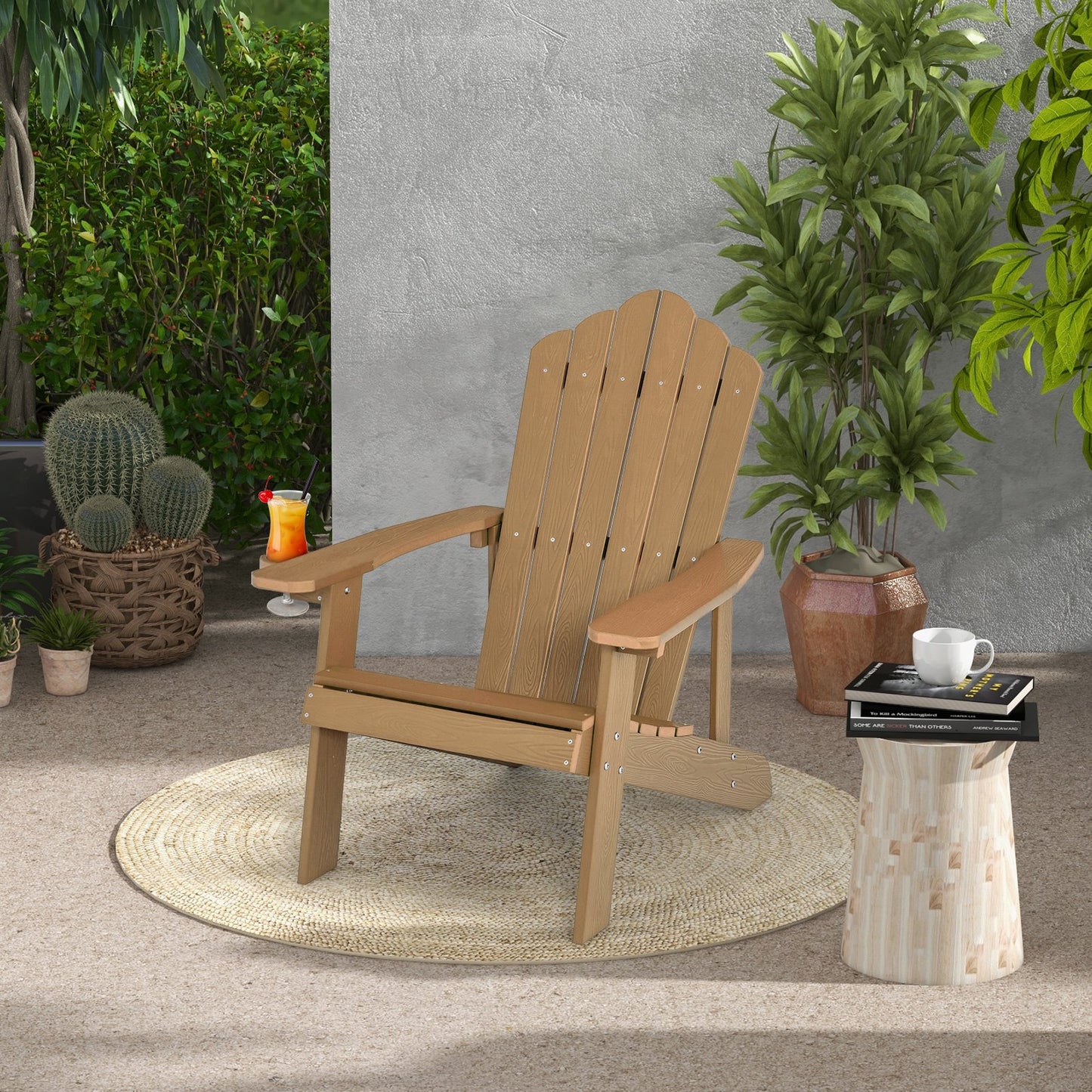 Weather Resistant HIPS Outdoor Adirondack Chair with Cup Holder, Coffee Adirondack Chairs   at Gallery Canada