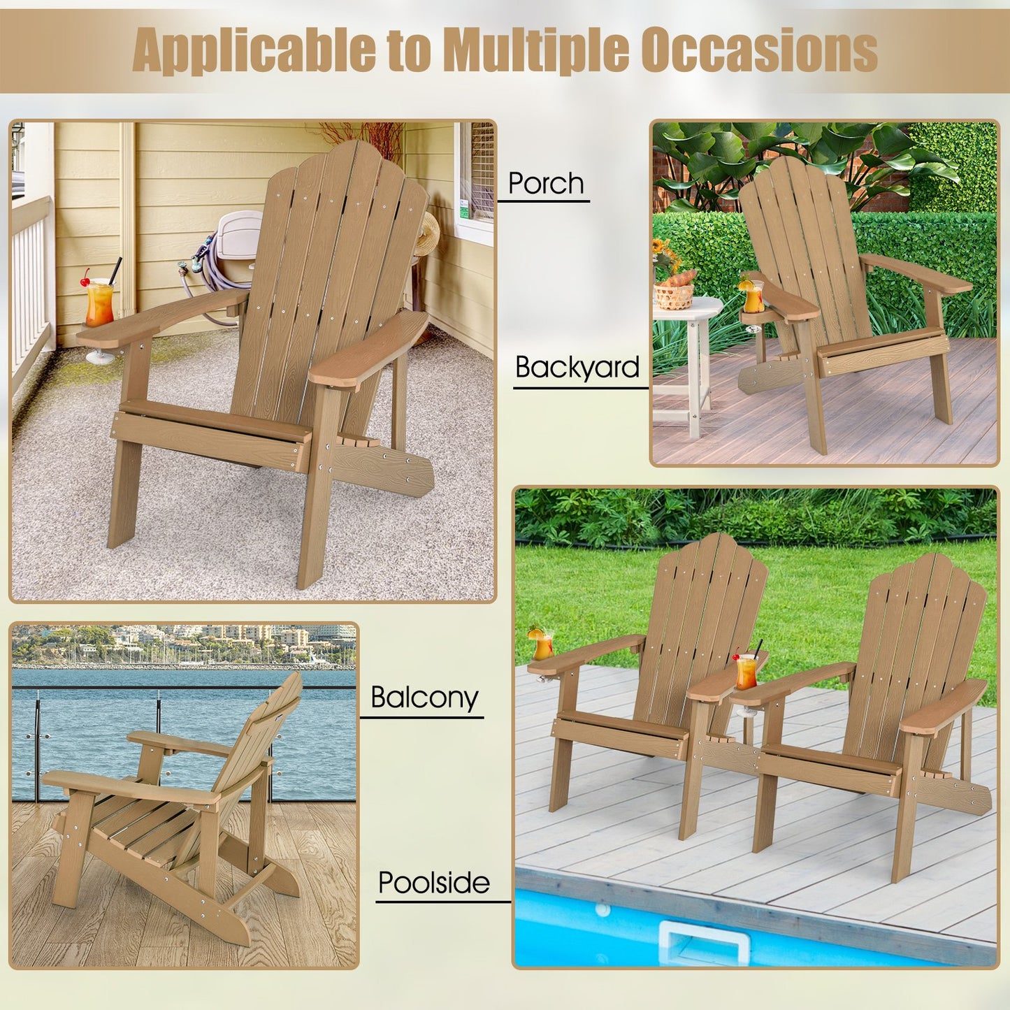 Weather Resistant HIPS Outdoor Adirondack Chair with Cup Holder, Coffee Adirondack Chairs   at Gallery Canada