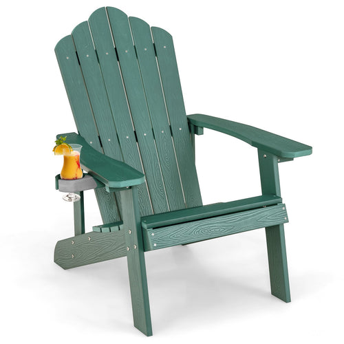 Weather Resistant HIPS Outdoor Adirondack Chair with Cup Holder, Green