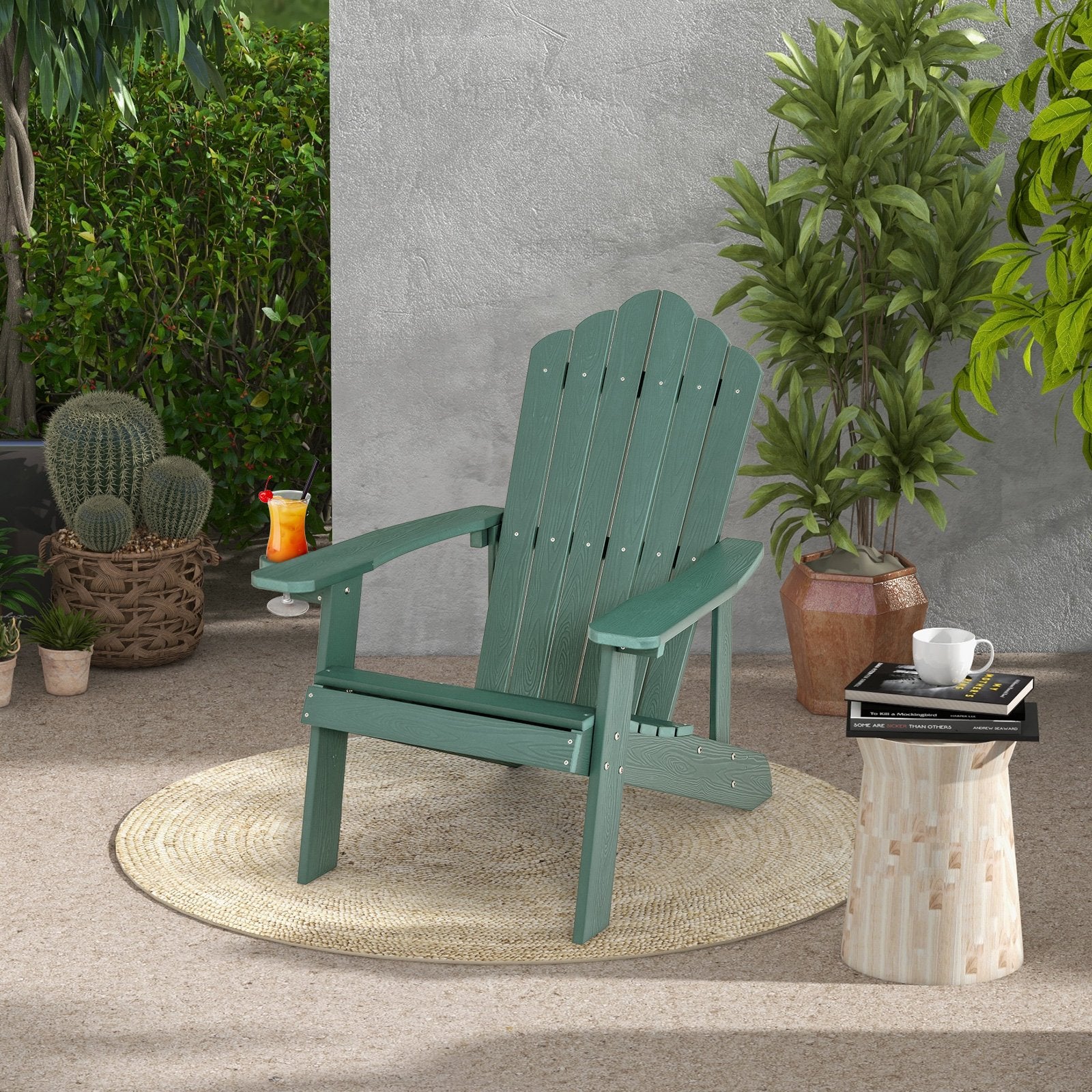 Weather Resistant HIPS Outdoor Adirondack Chair with Cup Holder, Green Adirondack Chairs   at Gallery Canada