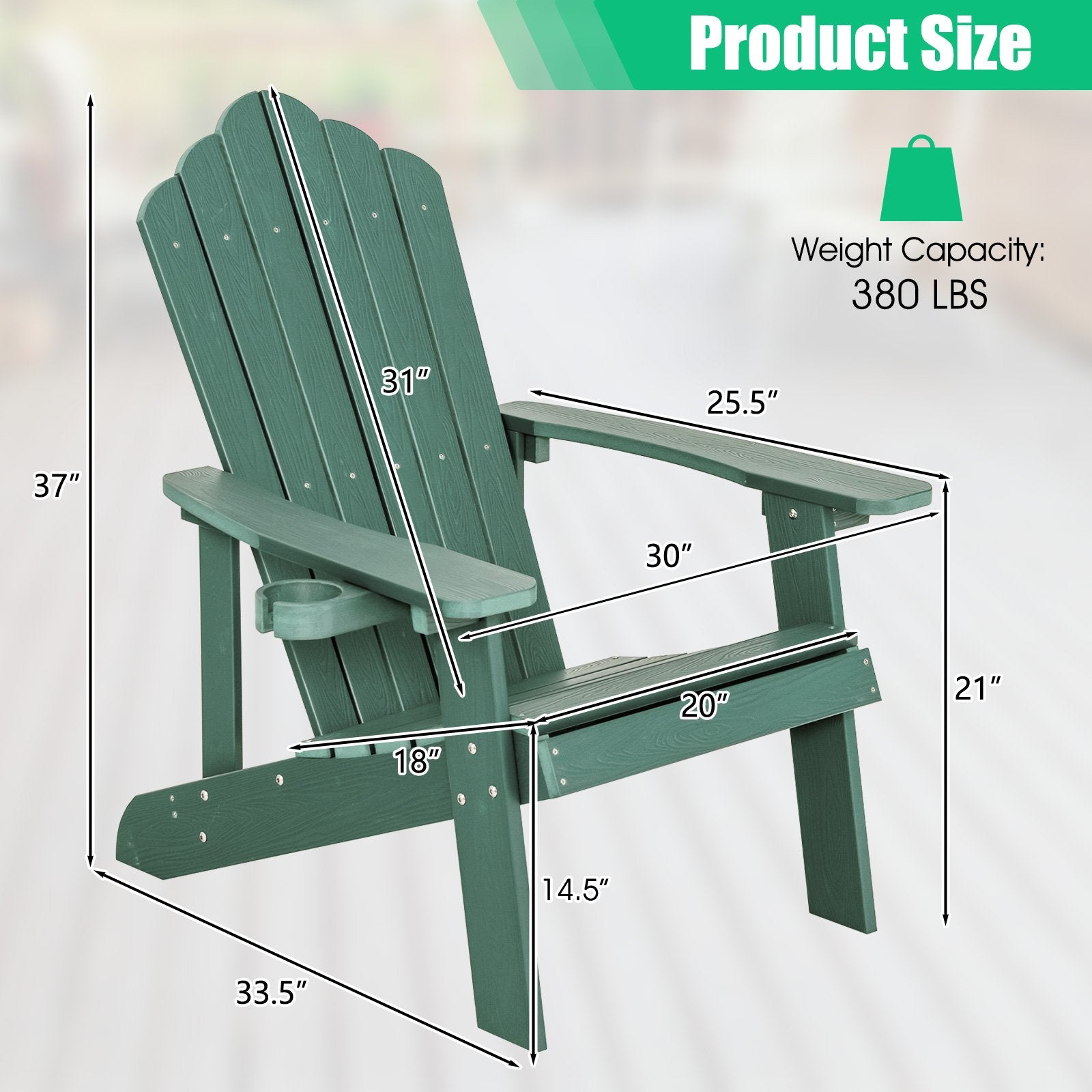 Weather Resistant HIPS Outdoor Adirondack Chair with Cup Holder, Green - Gallery Canada